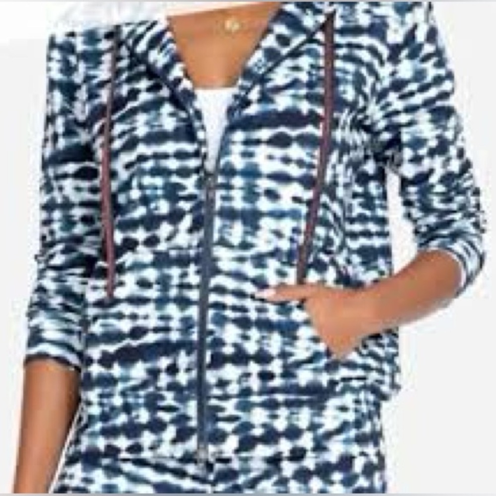 Johnny Was Tie-Dyed Zip-Up Coastal Hoodie Cotton Blend In Blue And White Sz S